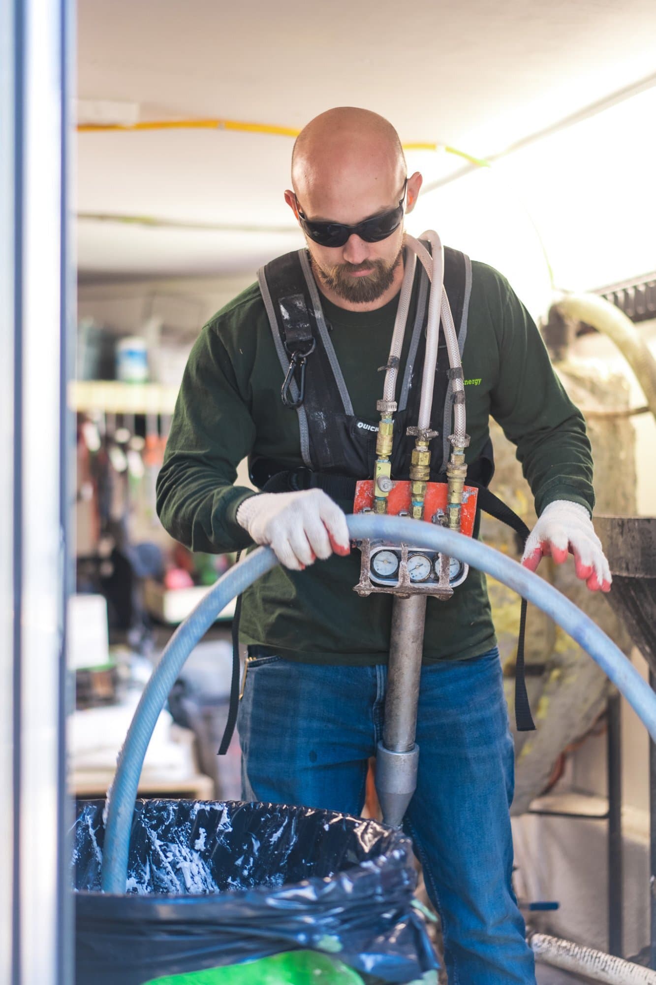 Spray foam equipment setup inside service truck